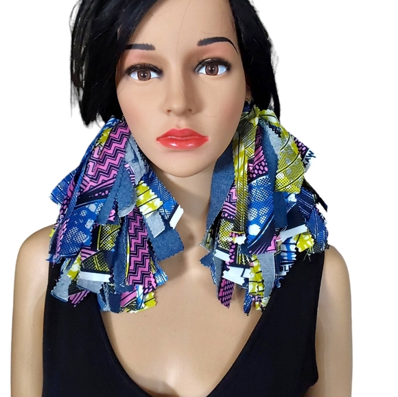 New Handcrafted tassel earrings made from African Print and Denim fabric. - Picture 2 of 5